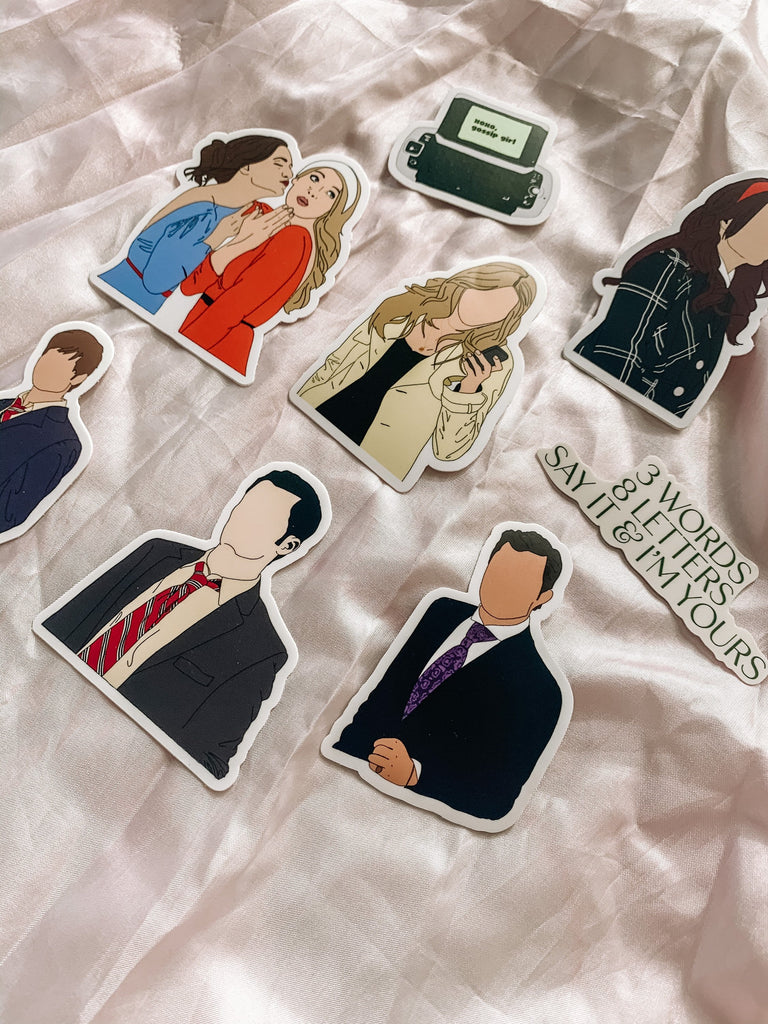 Gossip Sticker Pack, gossip, girl, die cut stickers, laptop stickers, water bottle stickers, character illustrations, pack of stickers, gift