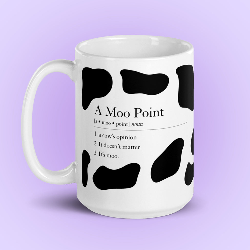 Moo Point Definition coffee mug, moo point mug, joey friends, cow print mug, cow print, birthday gift, funny tv show quote, nostalgic, joey