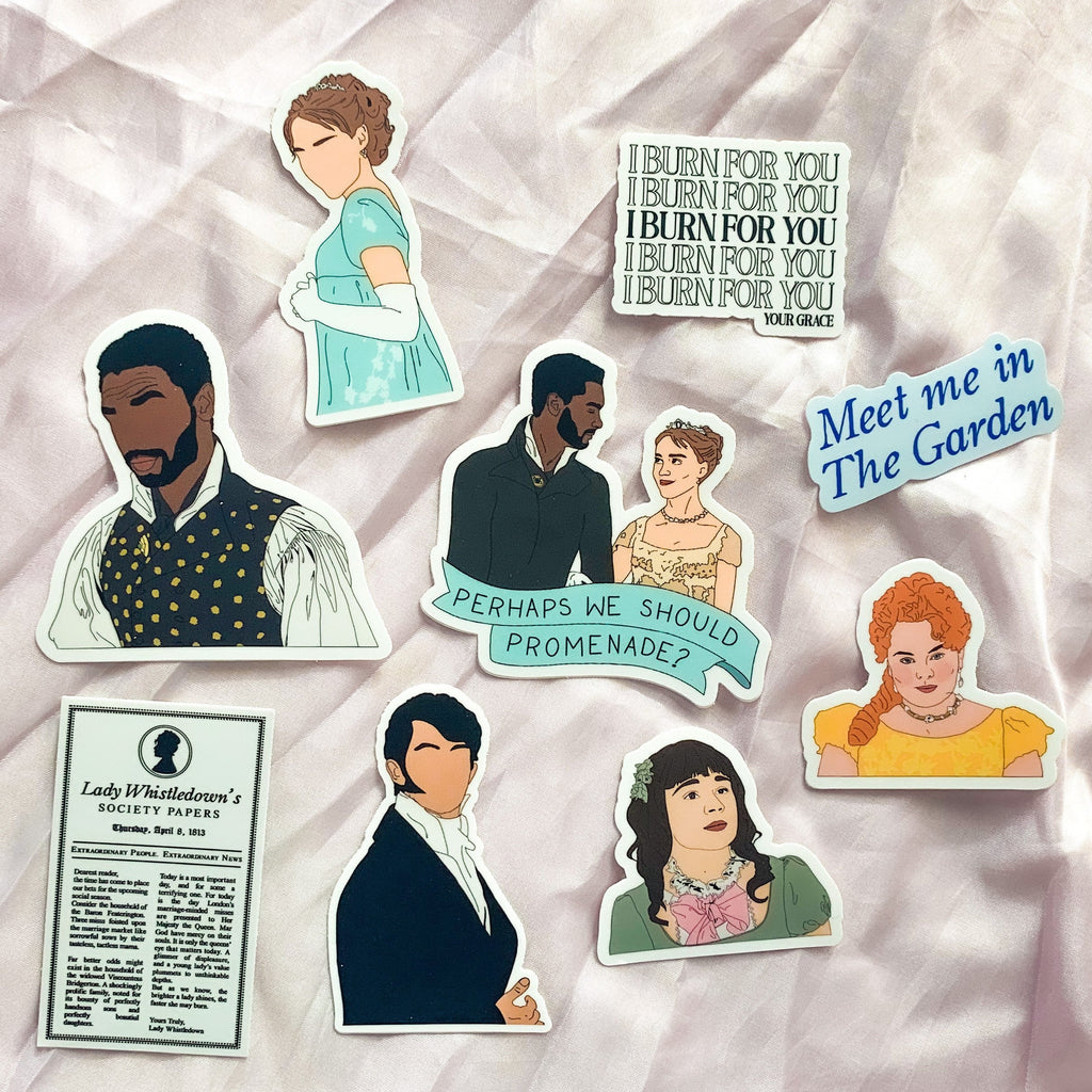 Diamond Of The Season Sticker Pack, Bridgerton sticker pack, hand drawn, tv show characters, die cut laptop stickers, illustrated stickers