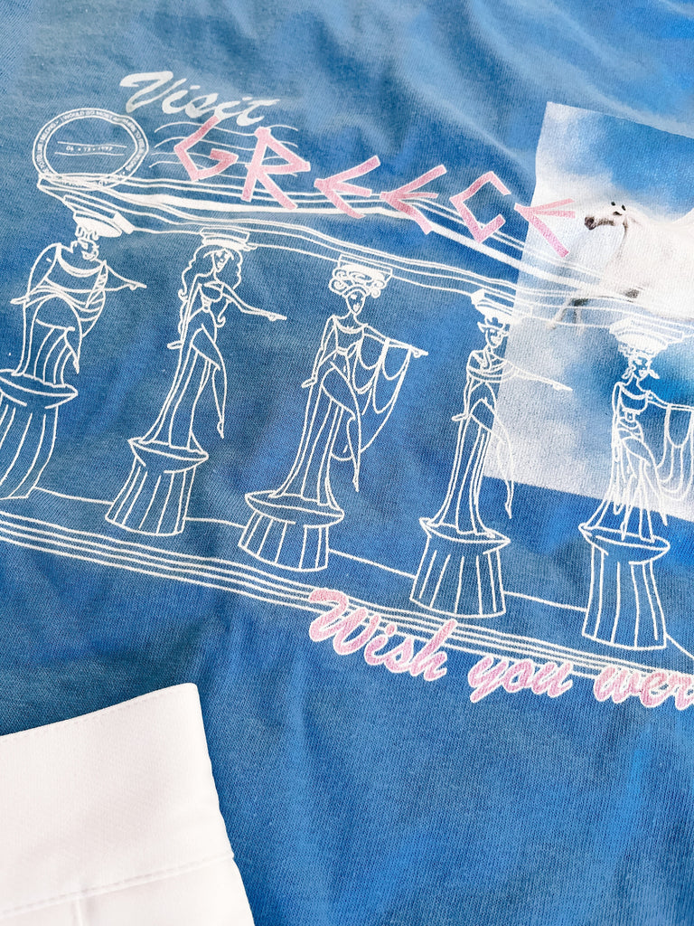 Greece Greetings graphic tee, visit greece vintage style travel tshirt, hercules shirt, theme park tshirts, y2k, 90's style